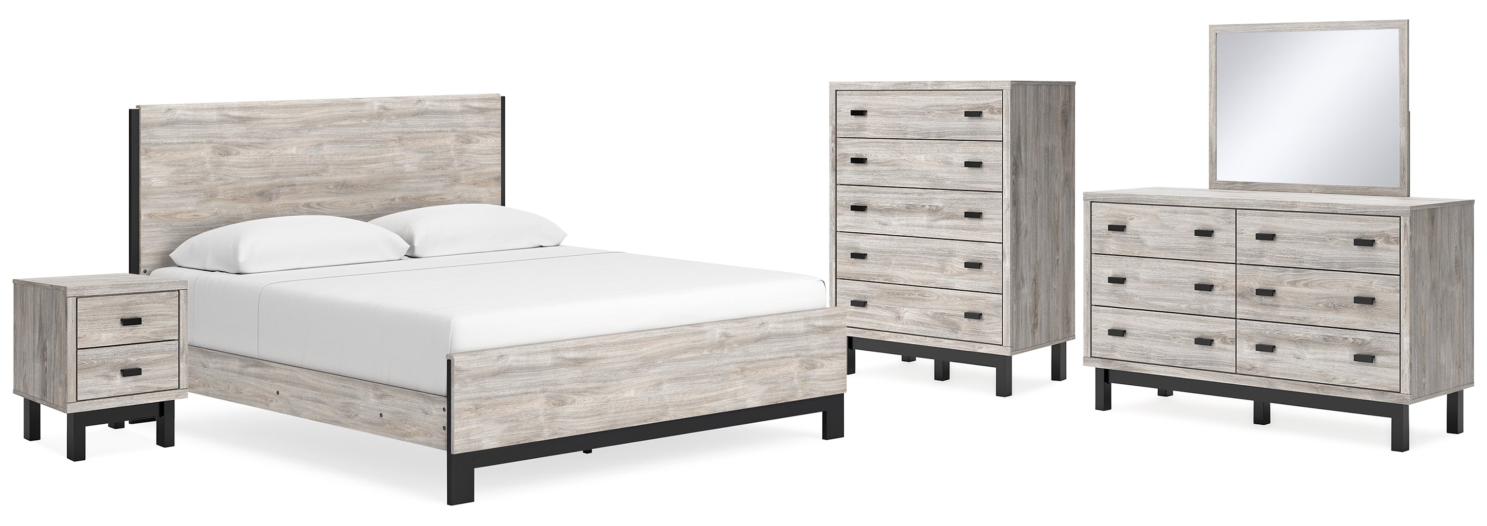 Vessalli Beige Panel Bed with Dresser