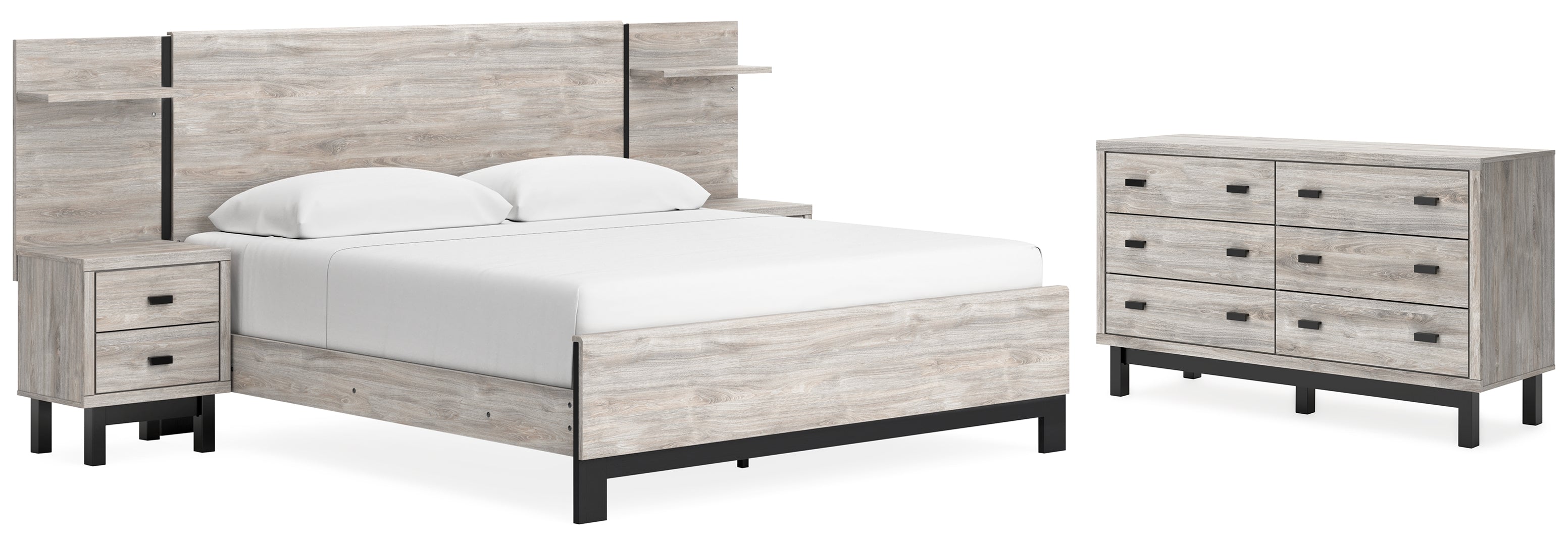 Vessalli Beige Panel Bed with Dresser