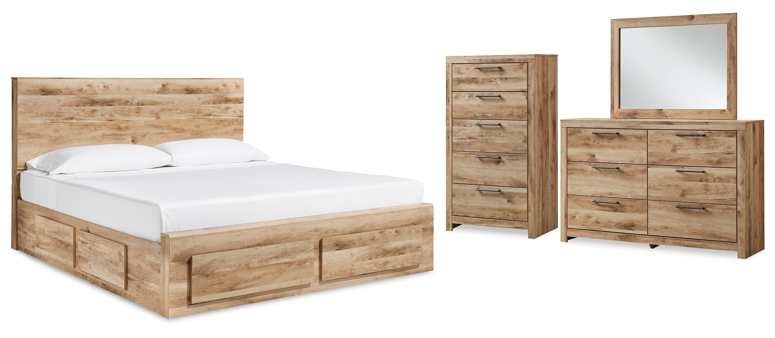 Hyanna Queen Panel Storage Bed with Mirrored Dresser