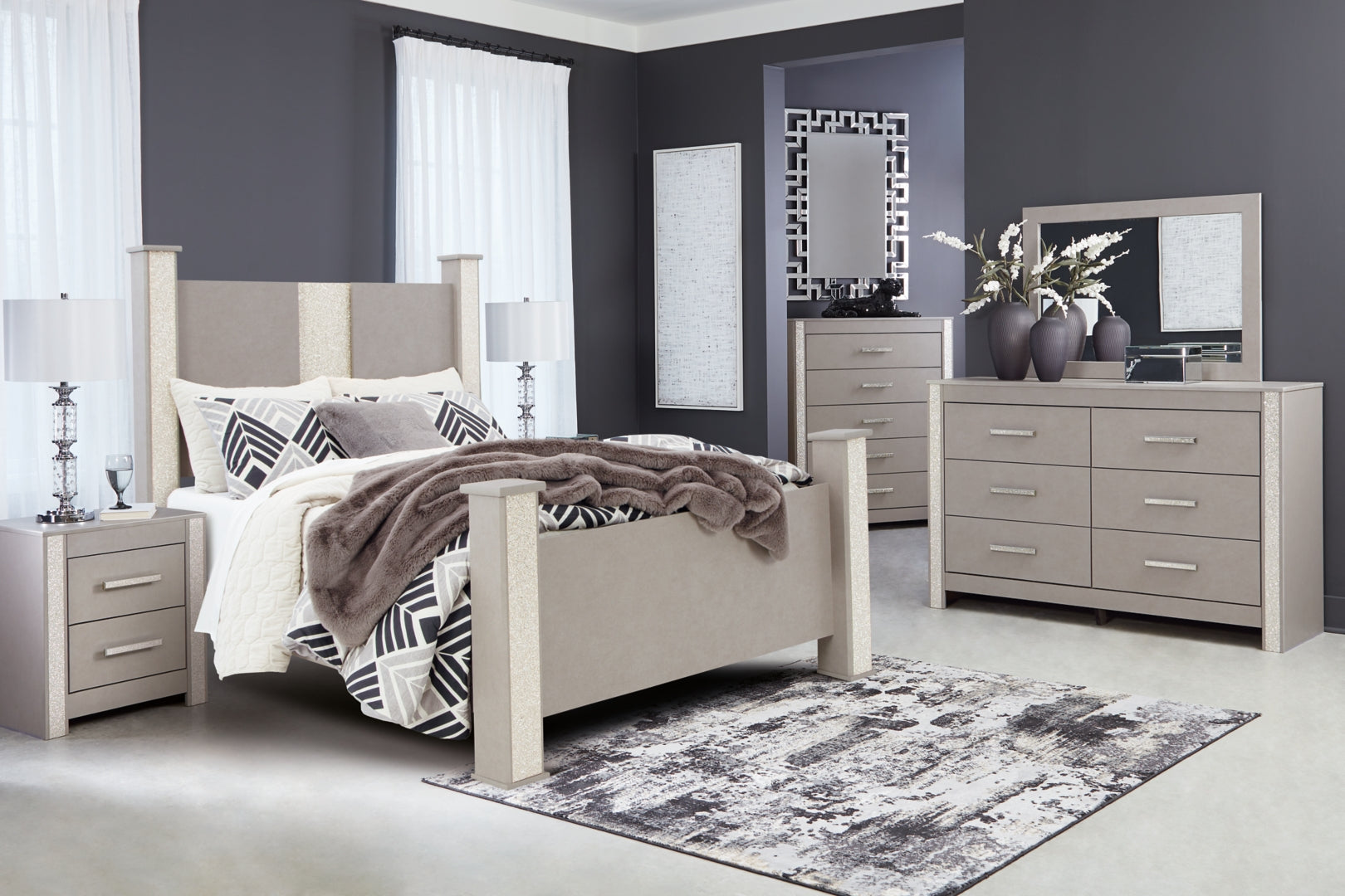 Surancha Grey Panel Bedroom Set