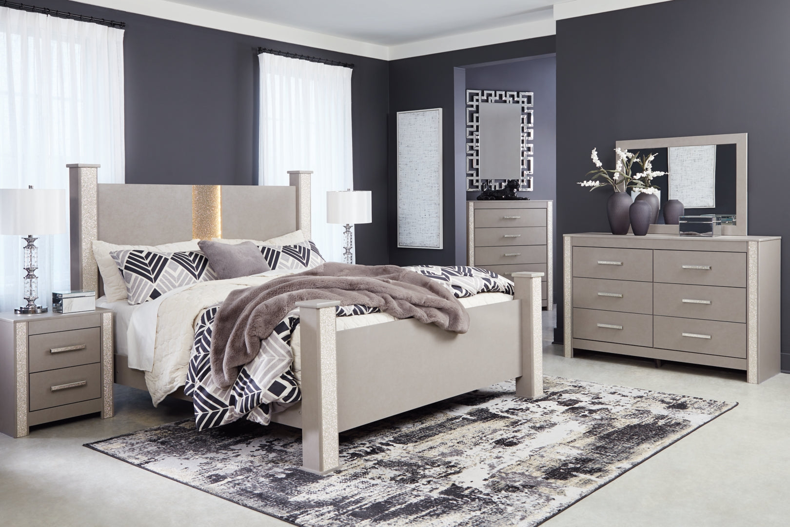 Surancha Grey Panel Bedroom Set