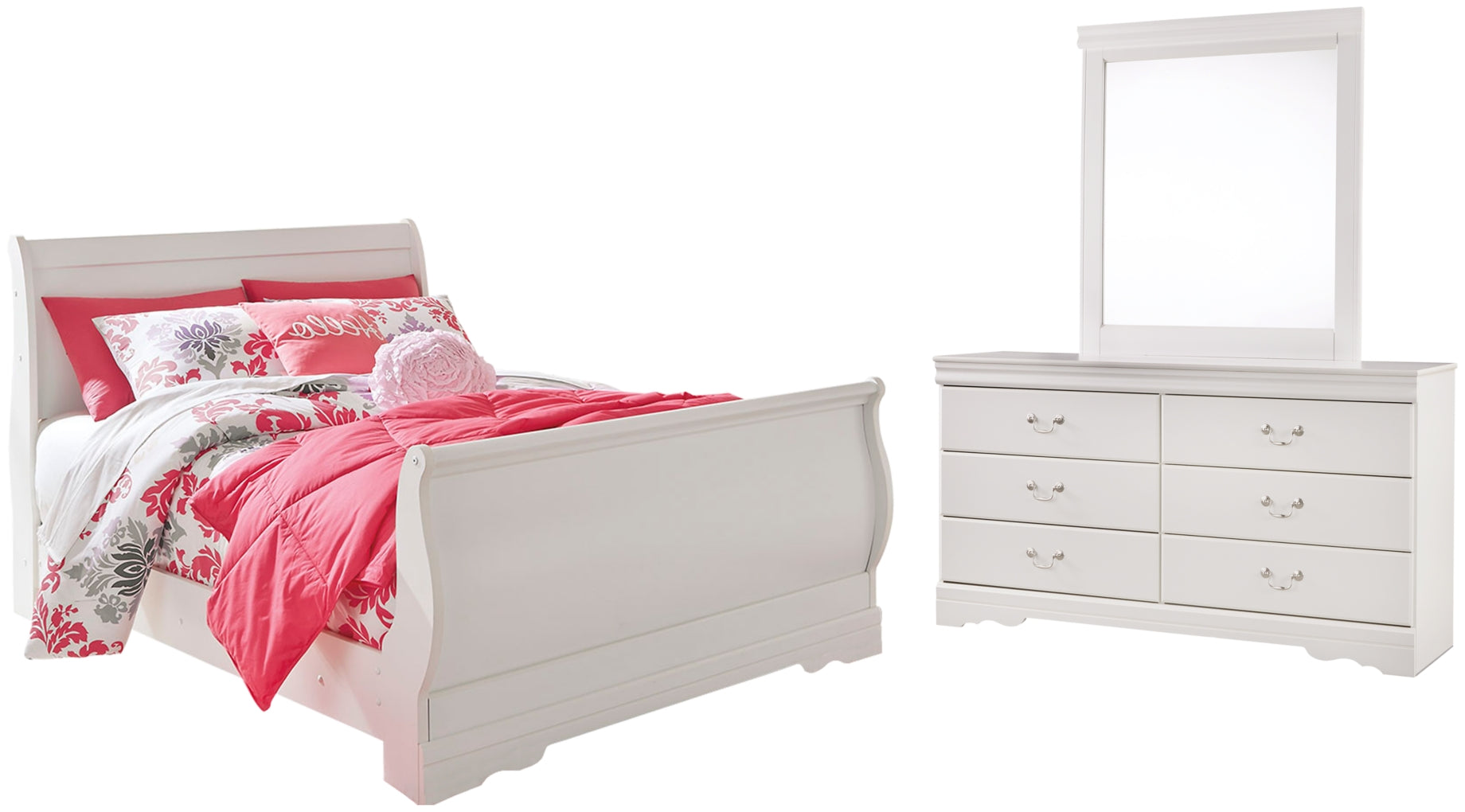 Anarasia Sleigh Bed, Dresser, Mirror, Chest & Nightstand, Bedroom Set