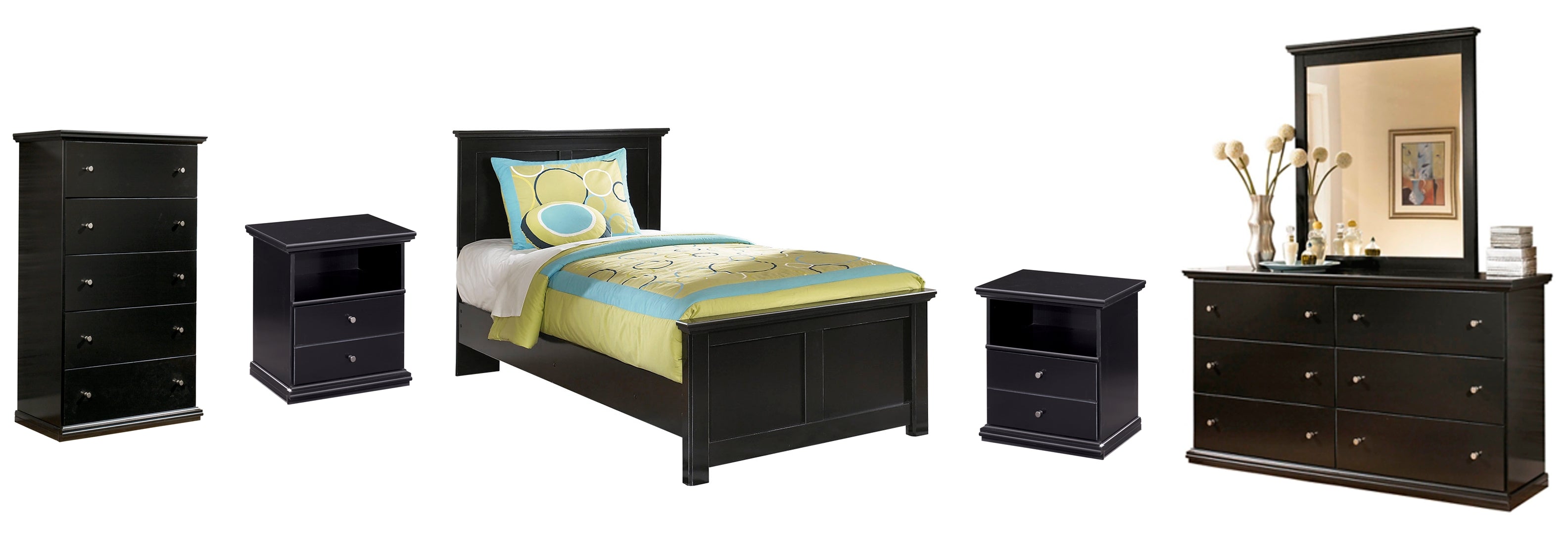 Maribel Black Panel Bedroom Set