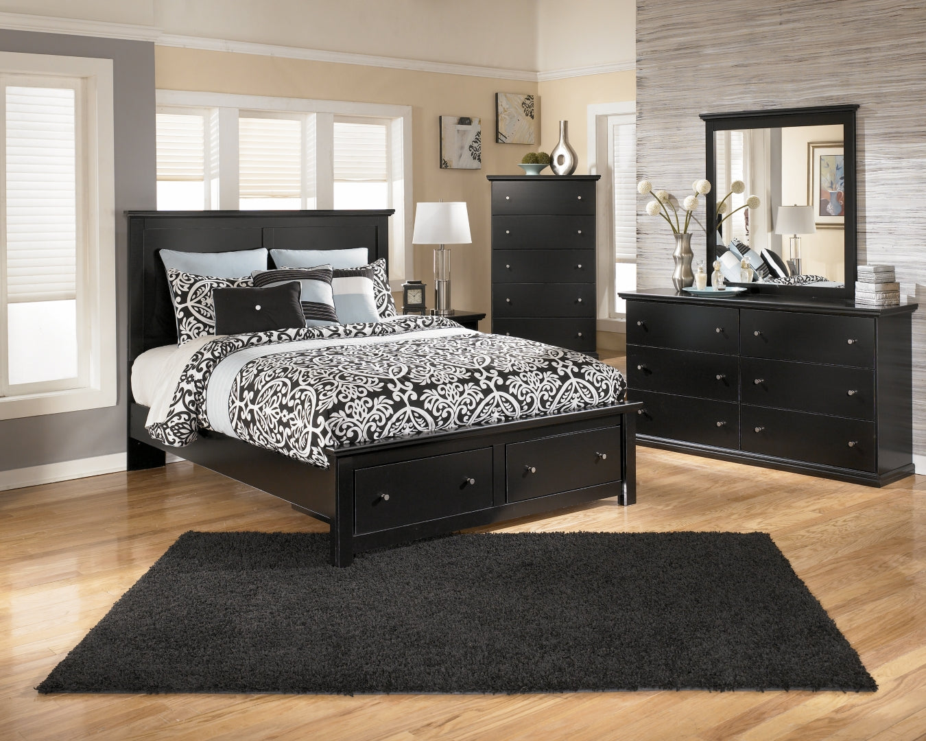 Maribel Black Panel Bedroom Set