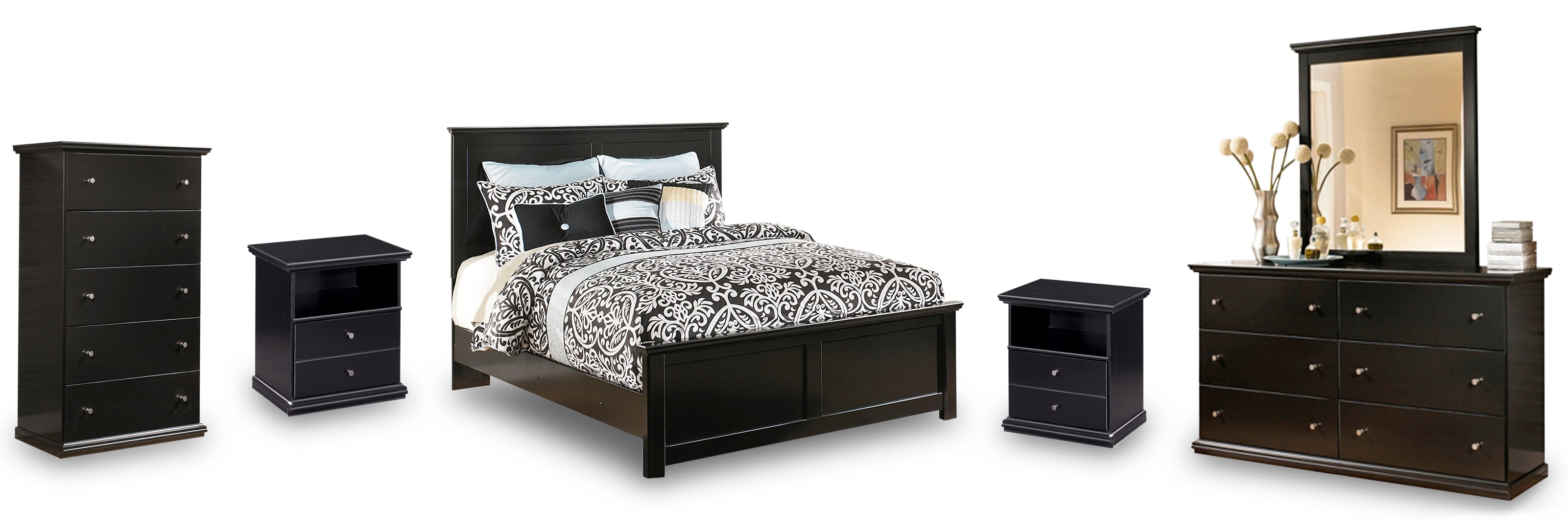 Maribel Black Panel Bedroom Set