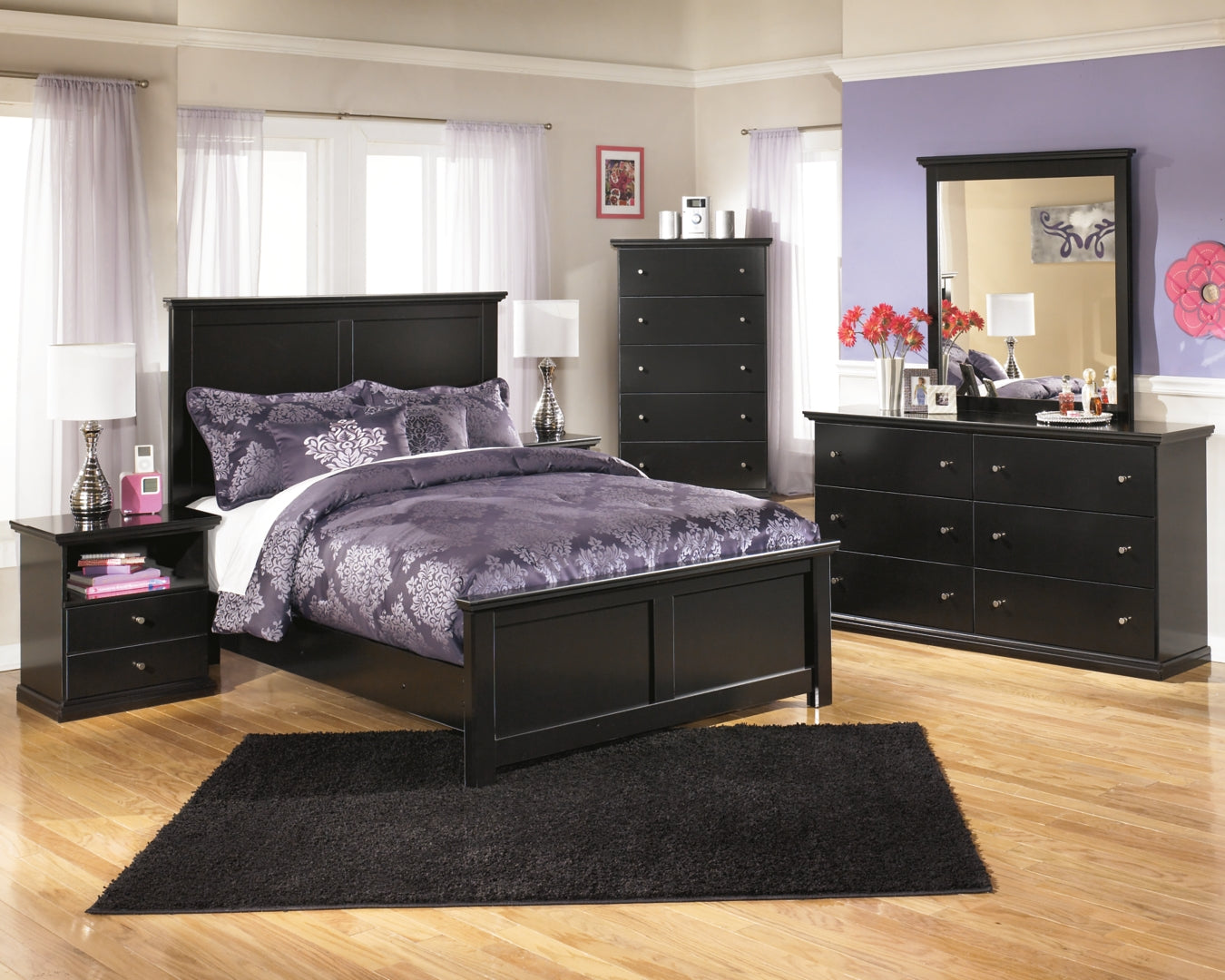 Maribel Black Panel Bedroom Set