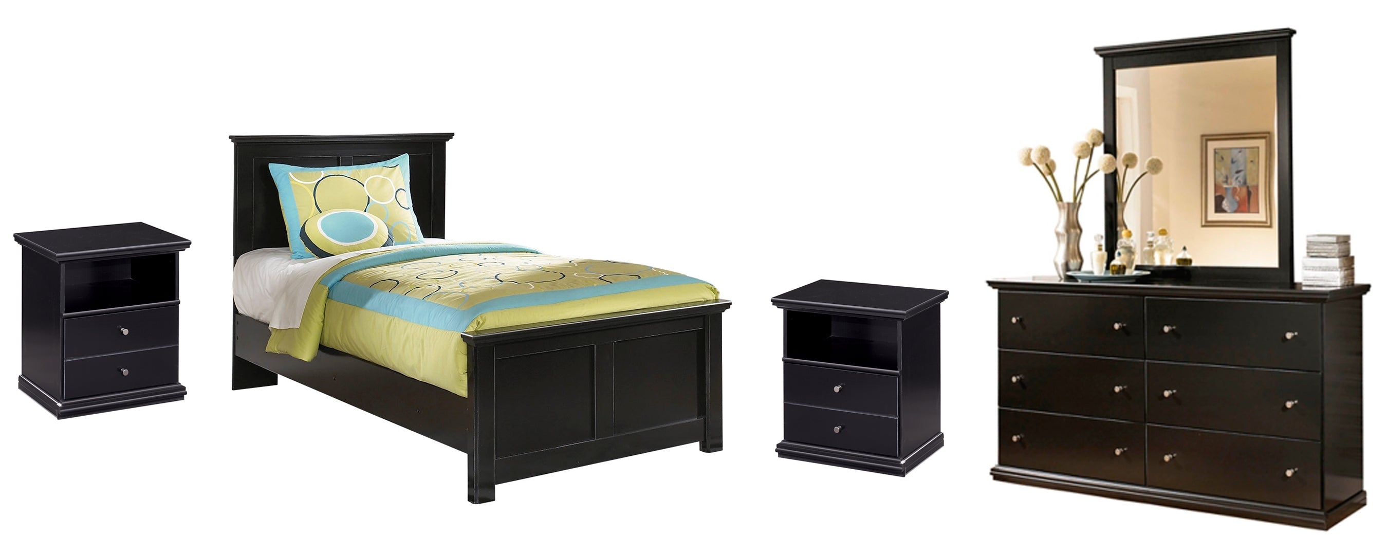 Maribel Black Panel Bedroom Set