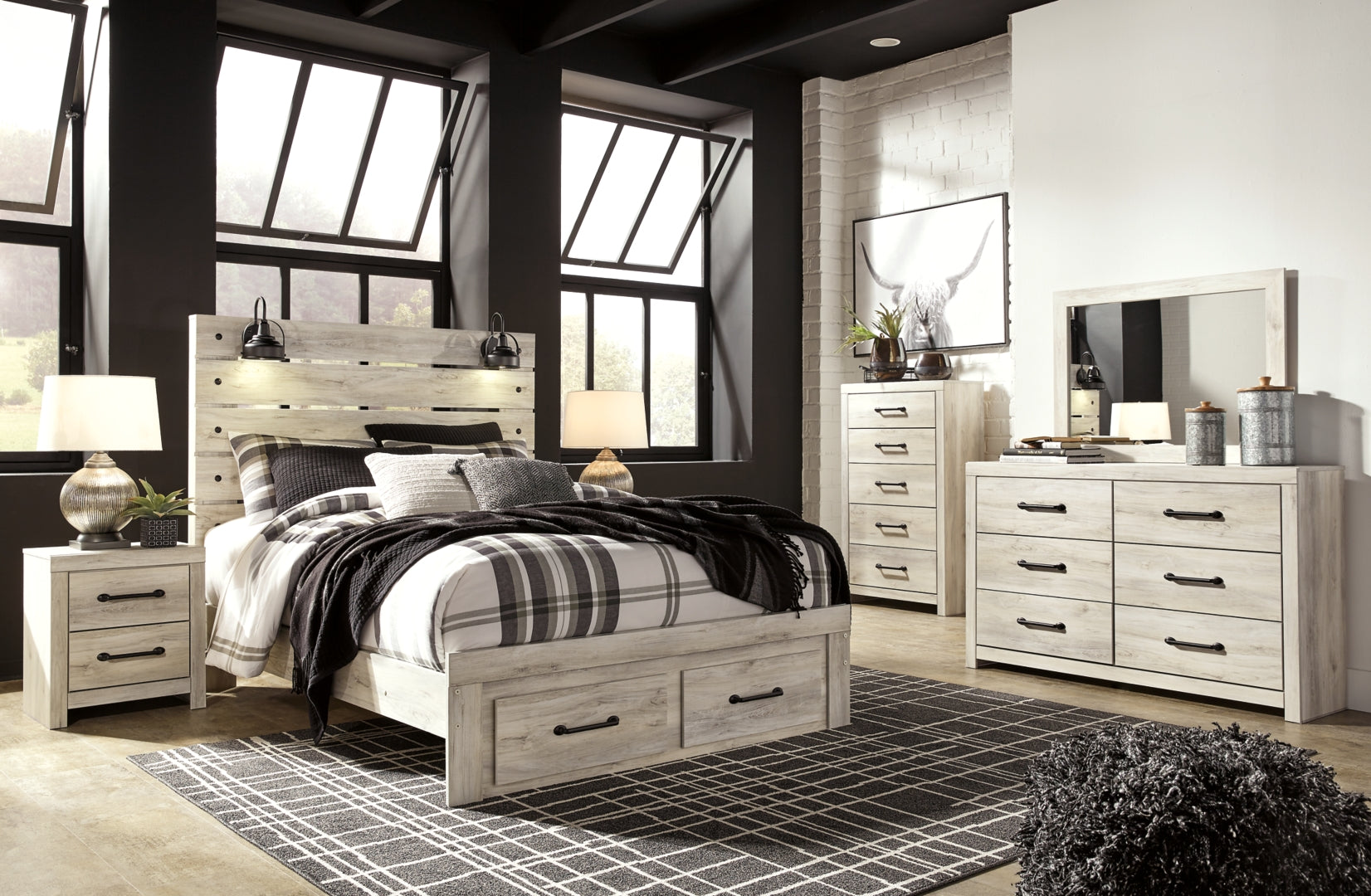 Cambeck Panel Bed with 2 Storage Drawers