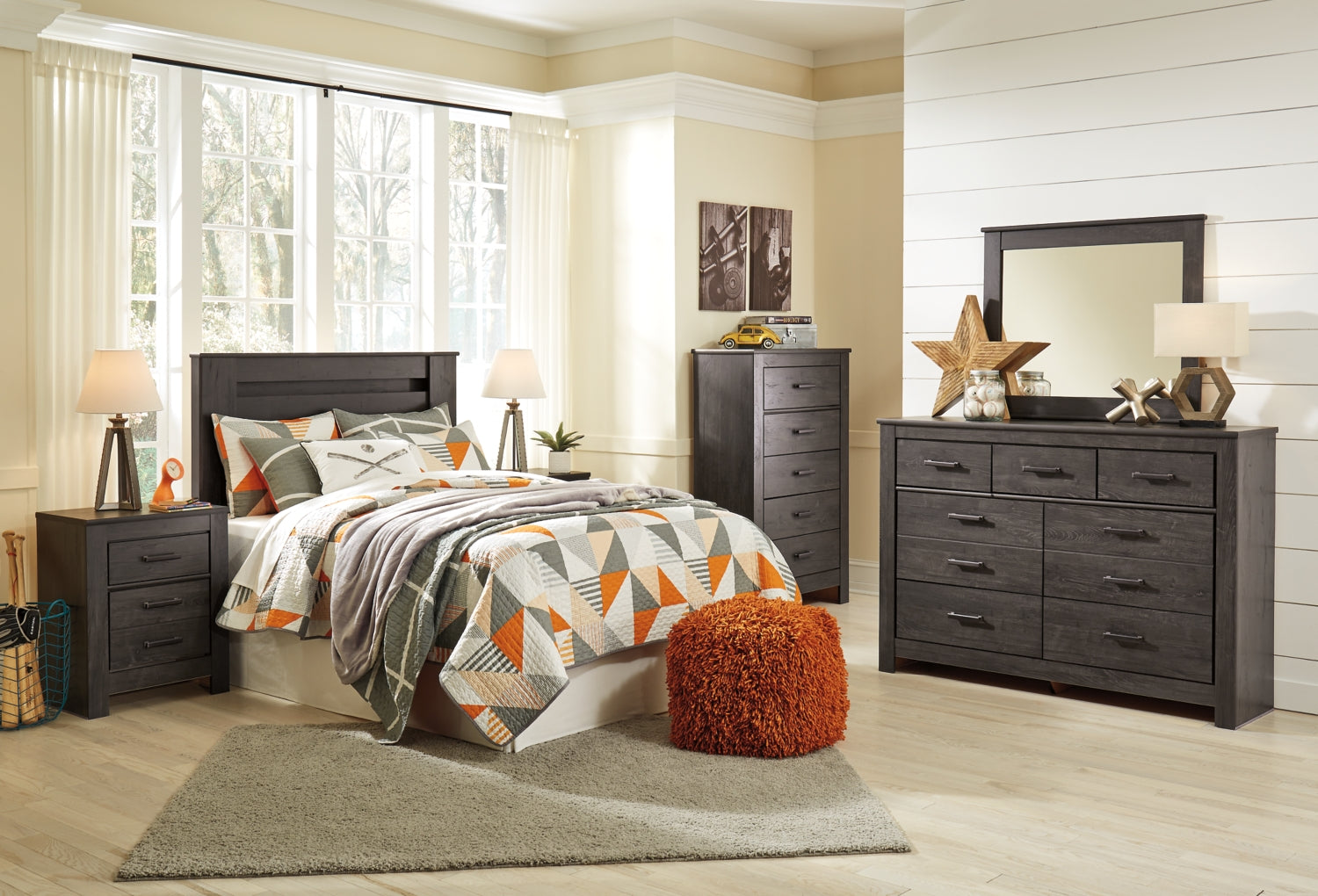 Brinxton Panel Bed, Dresser, Mirror, Chest & Nightstand, Bedroom Set