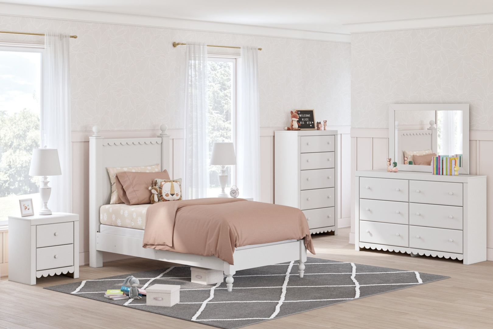 Mollviney White Panel Bedroom Set