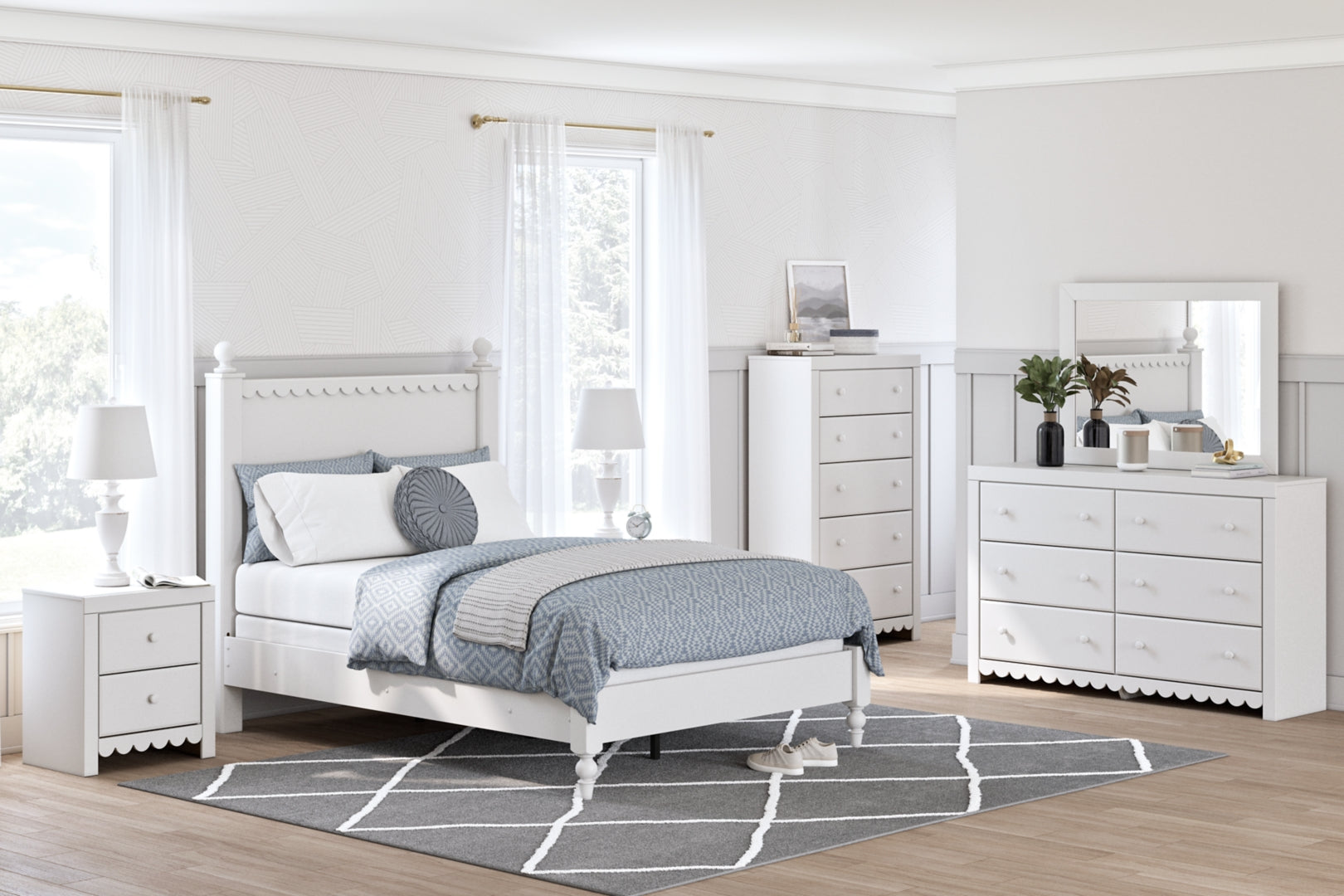 Mollviney White Panel Bedroom Set