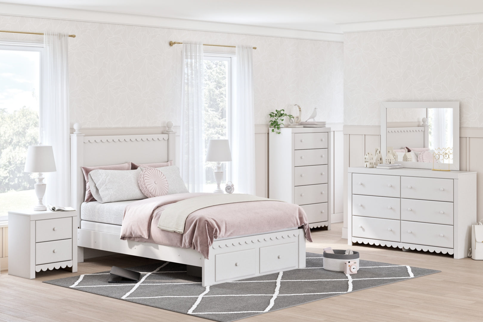 Mollviney White Panel Bedroom Set