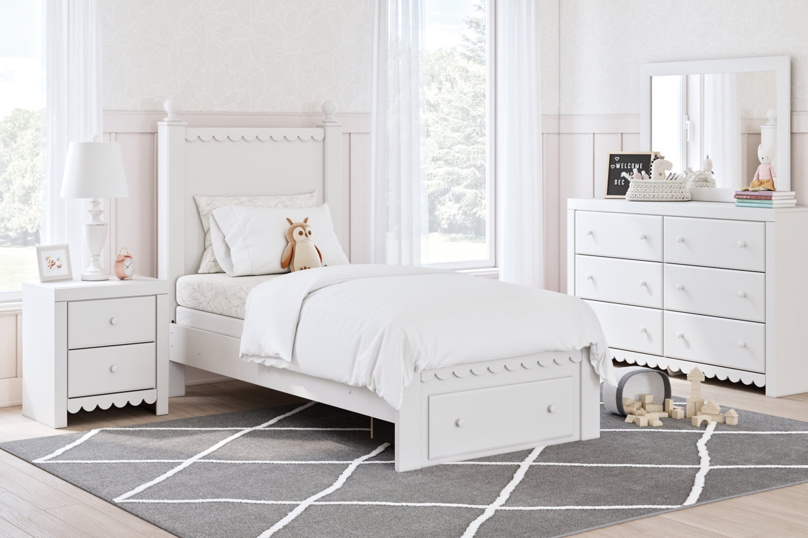 Mollviney White Panel Bedroom Set