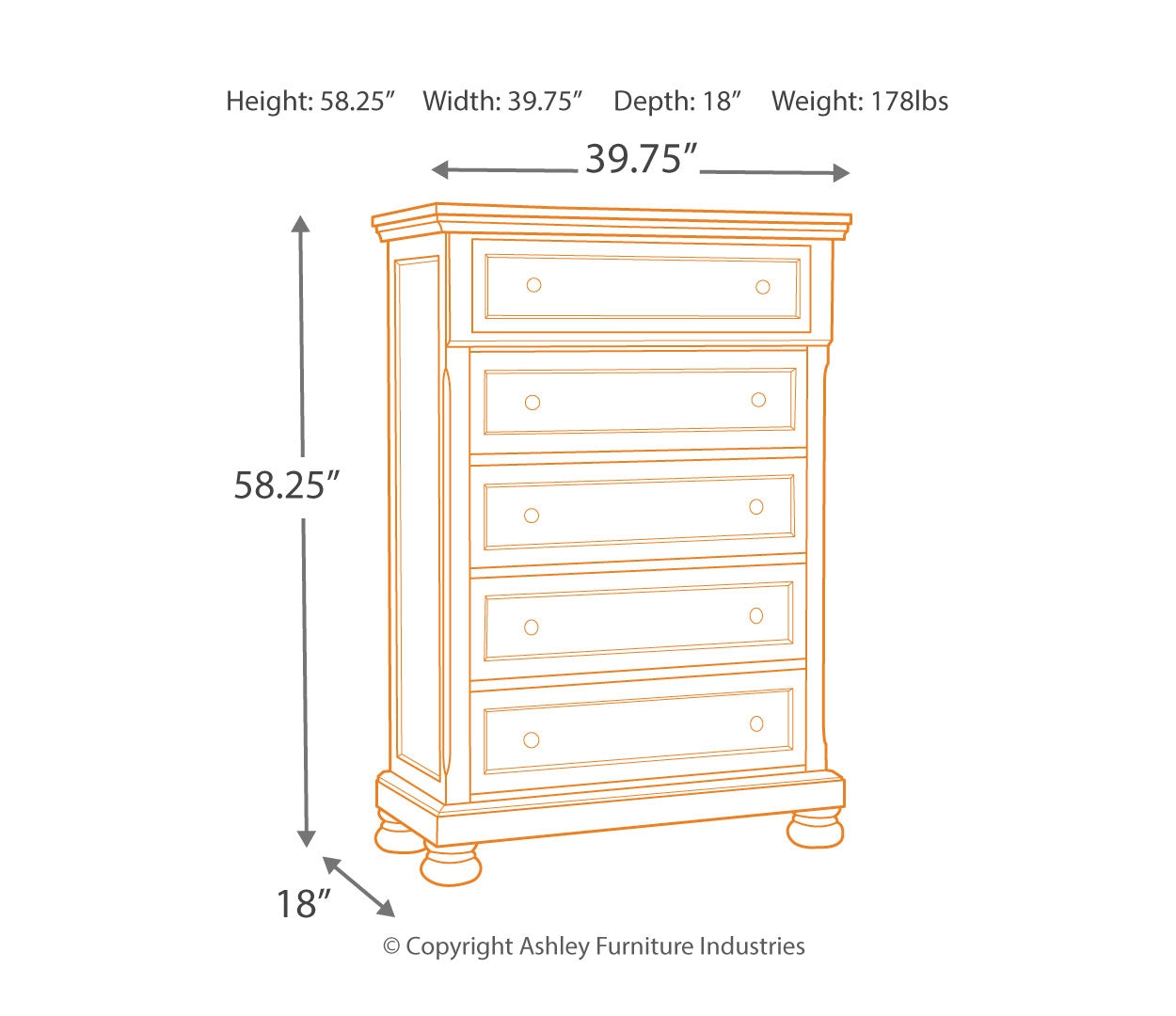 Flynnter Five Drawer Chest