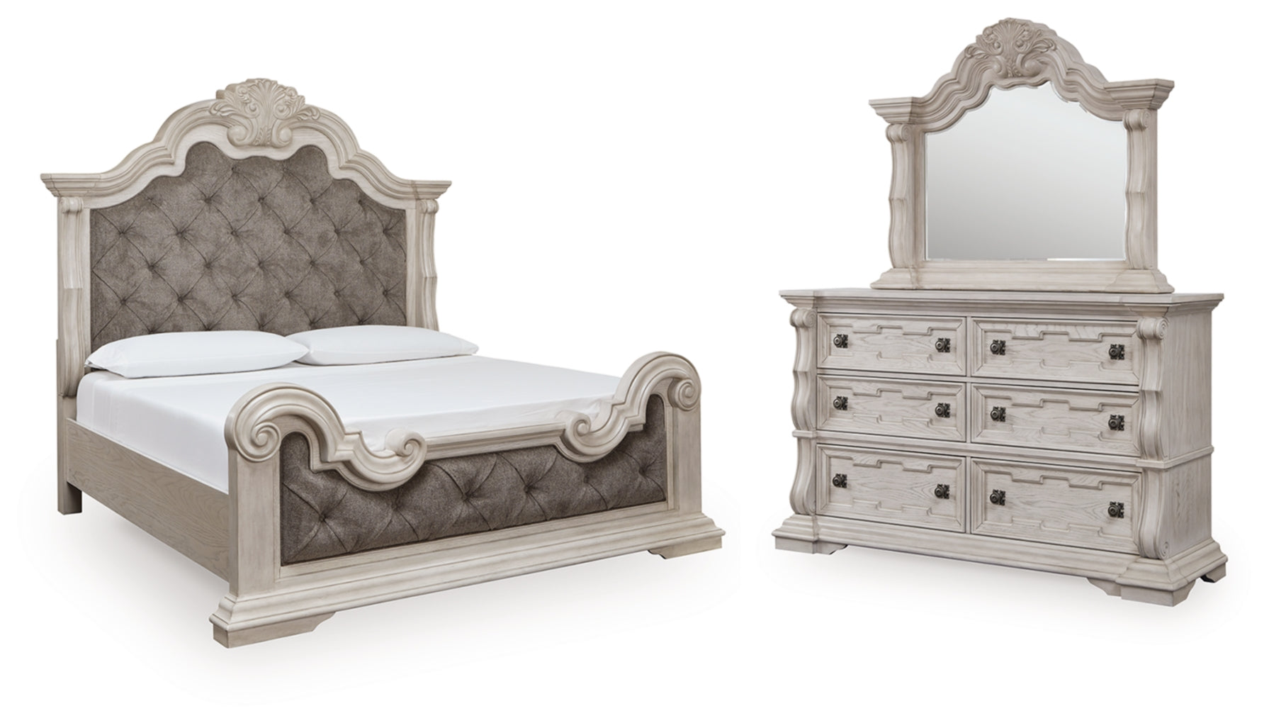 Bruchandi Upholstered Panel Bed, Dresser, Mirror & Nightstand, Bedroom Set