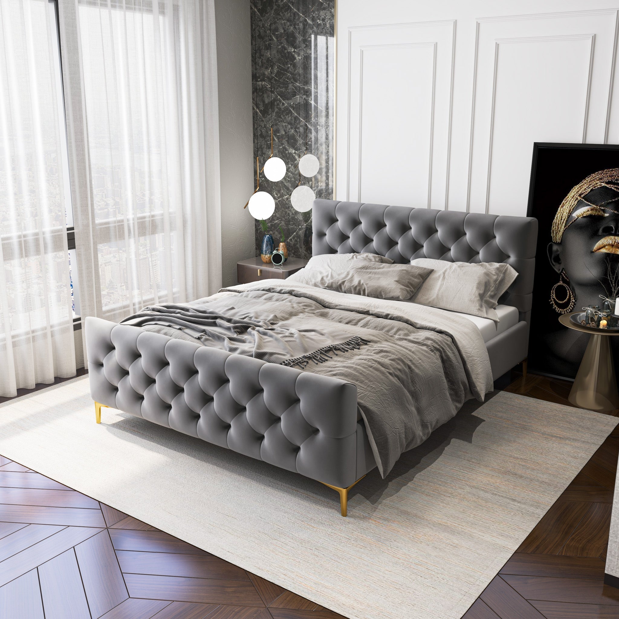 Bailey Dark Grey Velvet King Bed