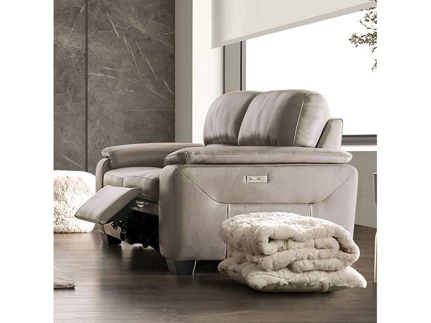 Balderico Taupe Real Italian Leather Power Loveseat