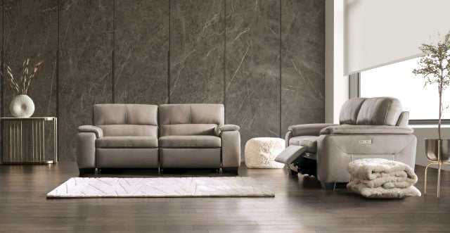 Balderico Taupe Real Italian Leather Power Loveseat