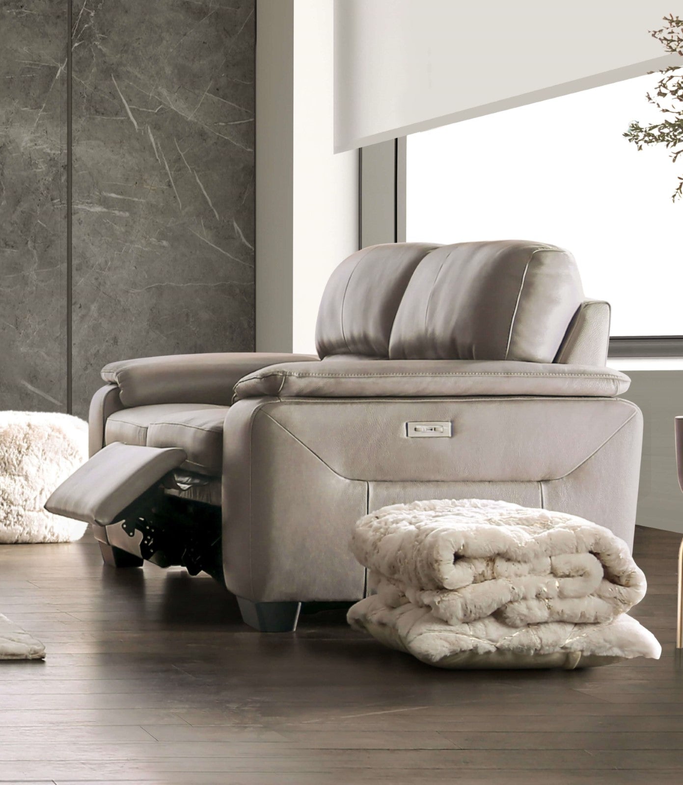 Balderico Taupe Real Italian Leather Power Reclining Sofa & Loveseat