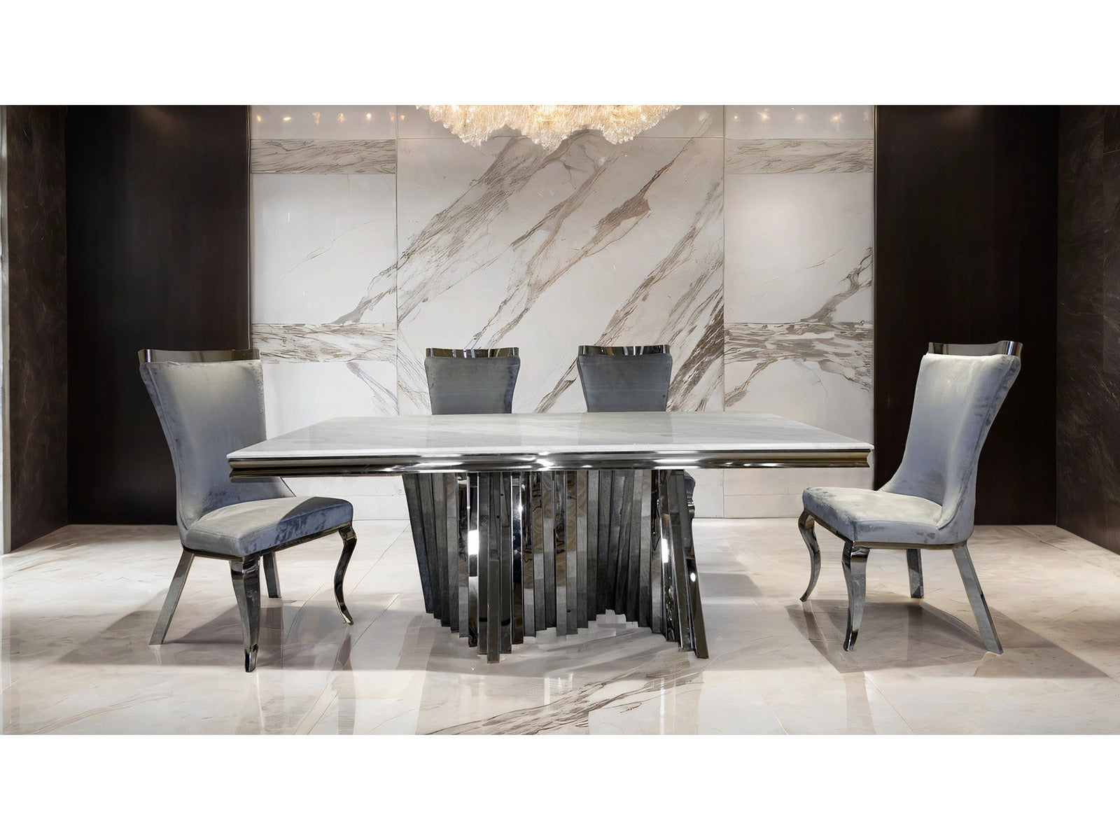 Basilicata Chrome/Gray 7 Piece Dining Set