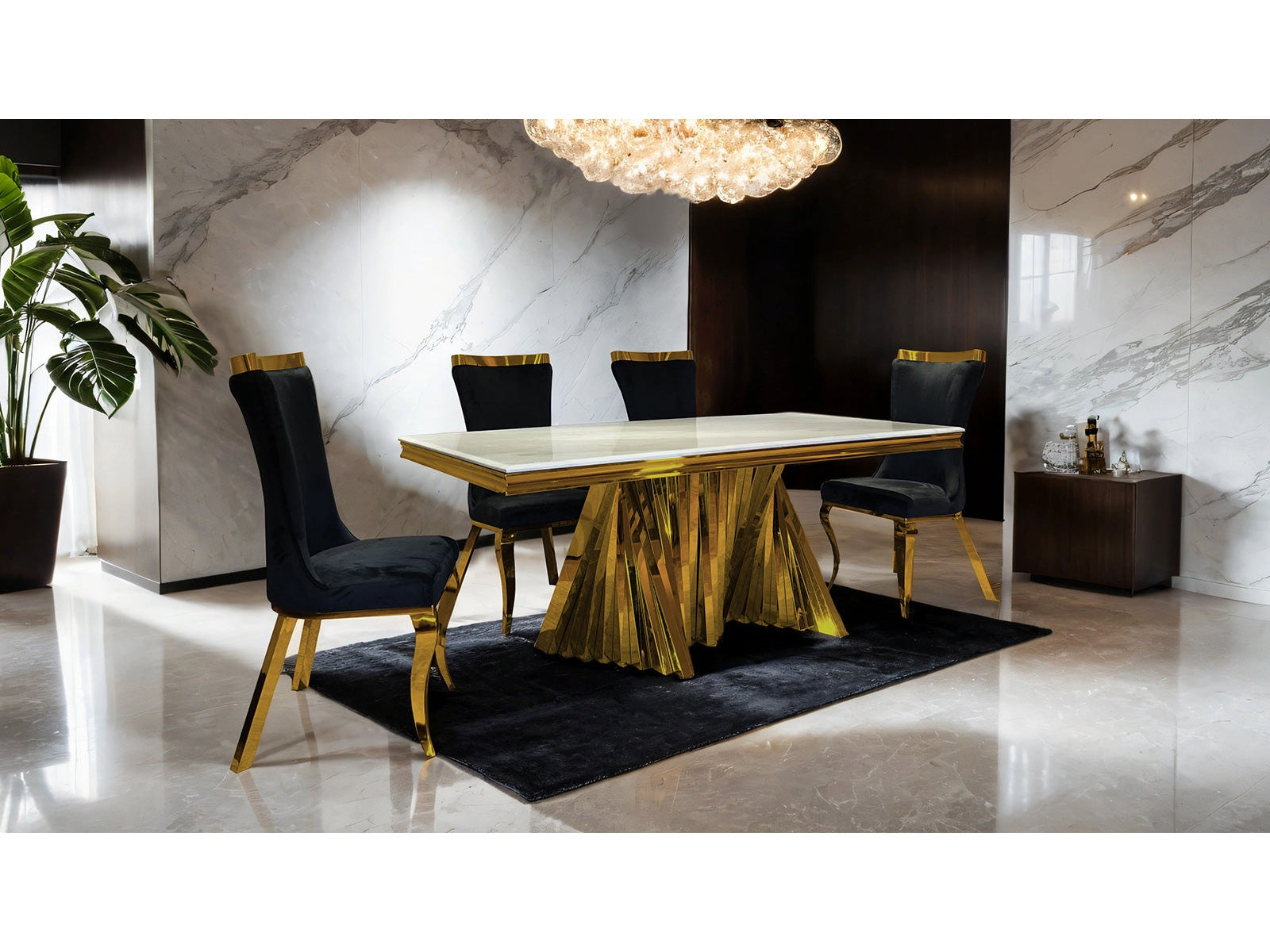 Basilicata Gold/Black 7 Piece Dining Set
