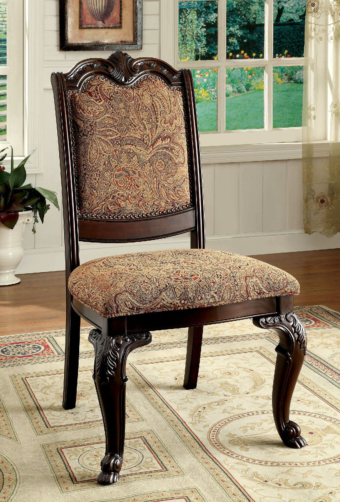 Bellagio Brown Cherry Fabric Round Dining Room Set / 7-piece