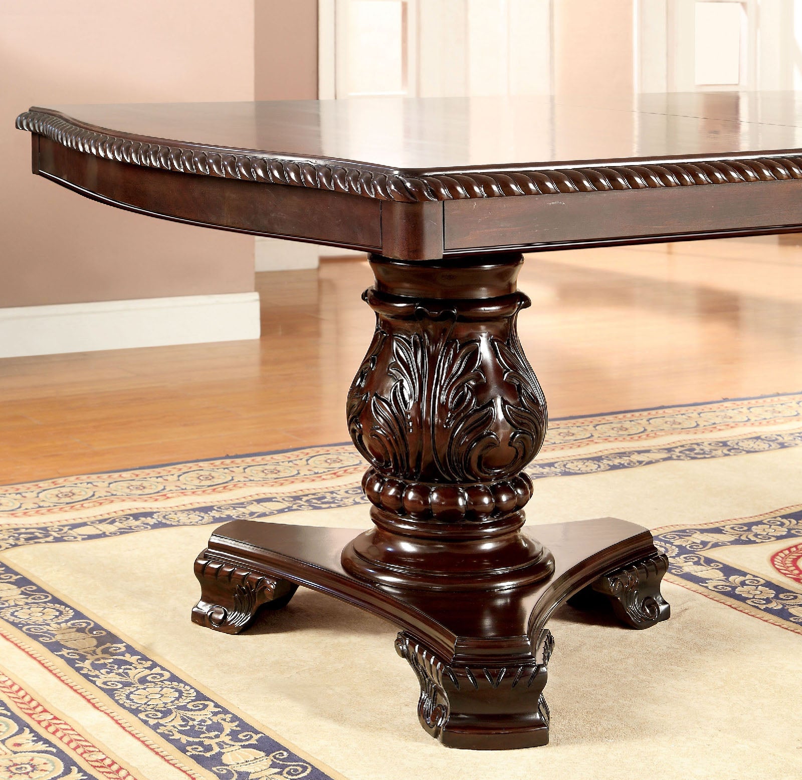 Bellagio Brown Cherry Fabric Uph. Dining Room Set / 9-piece