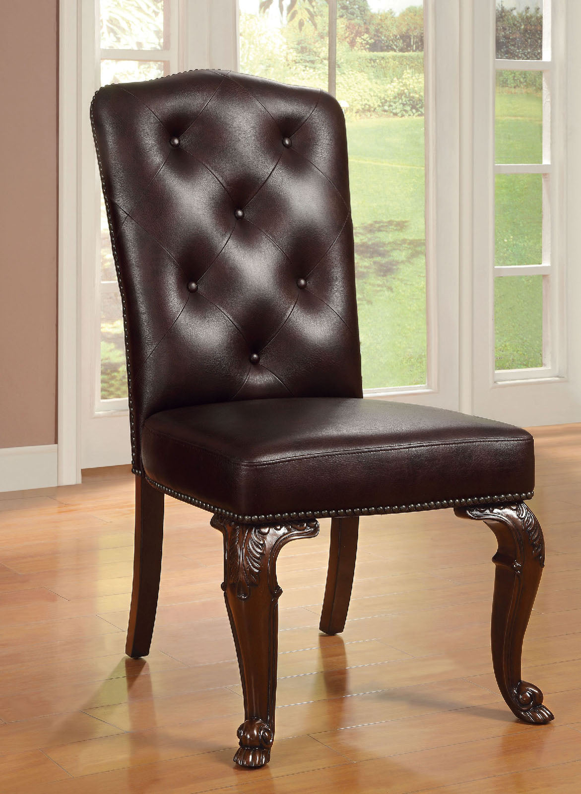 Bellagio Brown Cherry Leatherette Round Dining Room Set / 7-piece