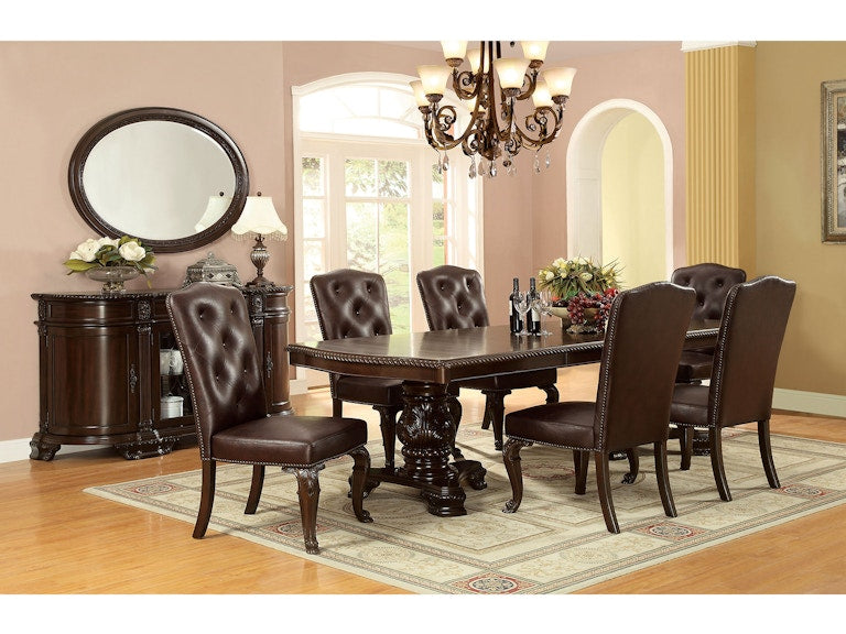 Bellagio Brown Cherry Leatherette Uph. Dining Set / 7-piece