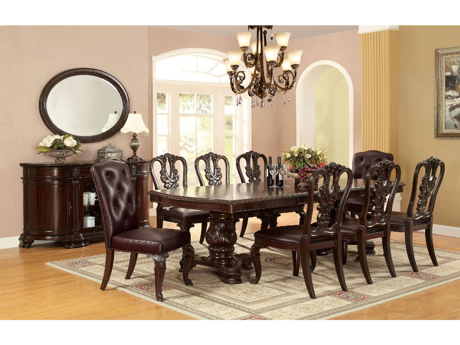 Bellagio Brown Cherry Wooden/Leatherette Uph. Dining Room Set / 7-piece