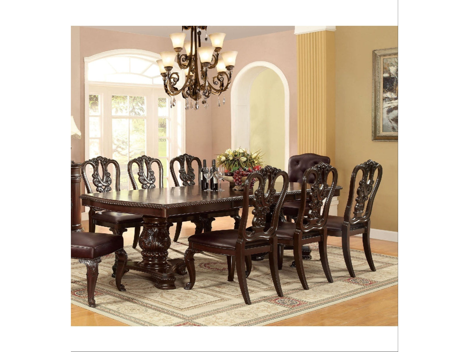Bellagio Brown Cherry Wooden/Leatherette Uph. Dining Set / 9-piece