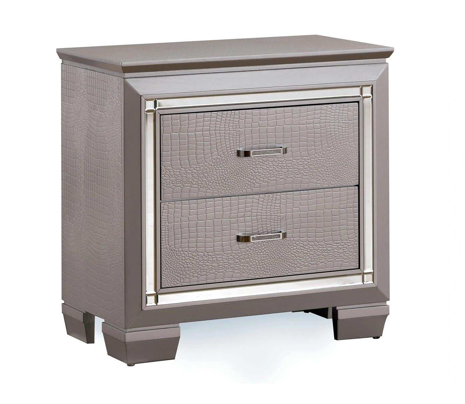 Bellanova Silver Queen Bedroom Set  w/ 2 Nightstands / 5pc