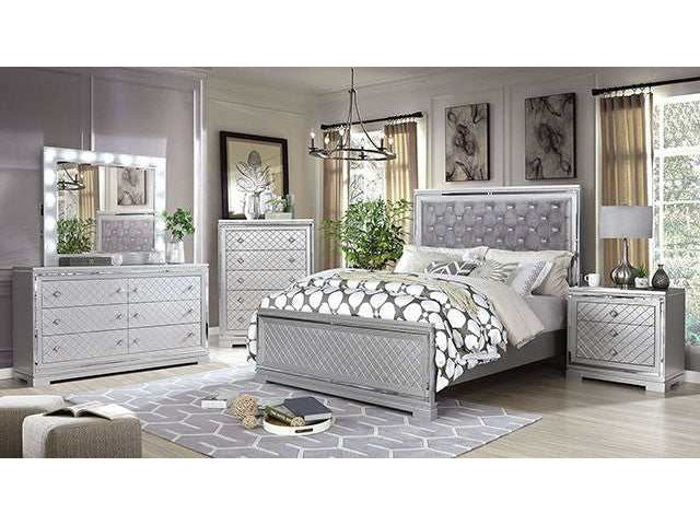 Belleterre Gray/Silver & Mirrored 5pc Queen Panel Bedroom Set