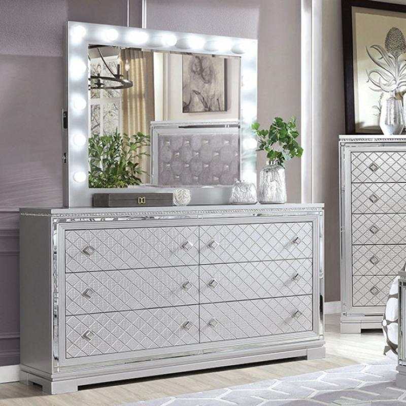 Belleterre Gray/Silver & Mirrored 5pc Queen Panel Bedroom Set