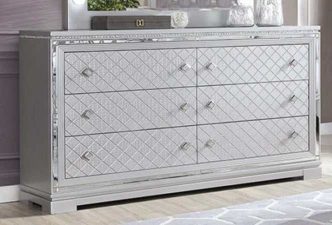 Belleterre Gray/Silver & Mirrored 5pc Queen Panel Bedroom Set