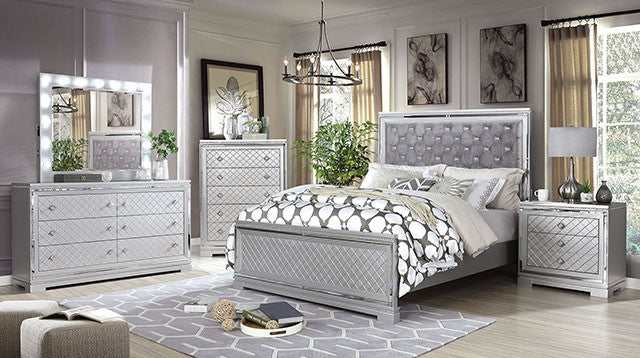 Belleterre Gray/Silver & Mirrored E. King Panel Bed