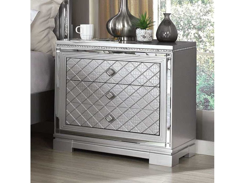 Belleterre Gray/Silver & Mirrored Nightstand