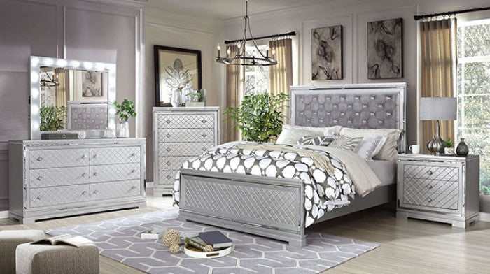 Belleterre Gray/Silver & Mirrored Nightstand