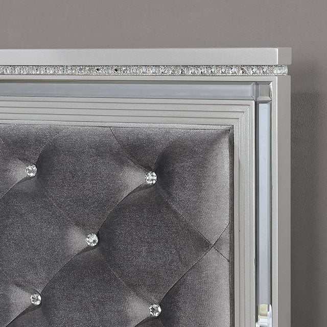 Belleterre Gray/Silver & Mirrored Queen Panel Bed