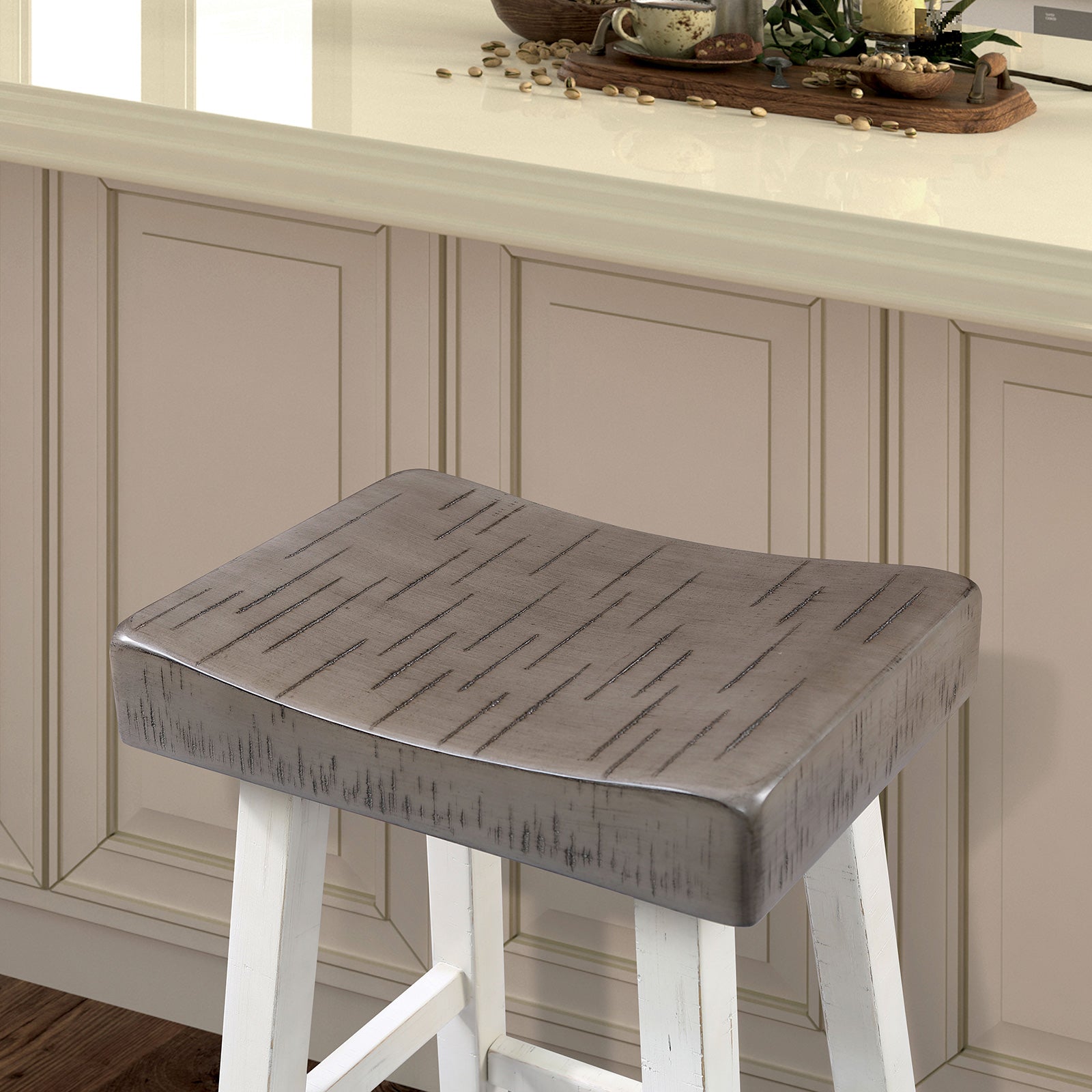 Biasca Gray/White Stool (Set of 2)