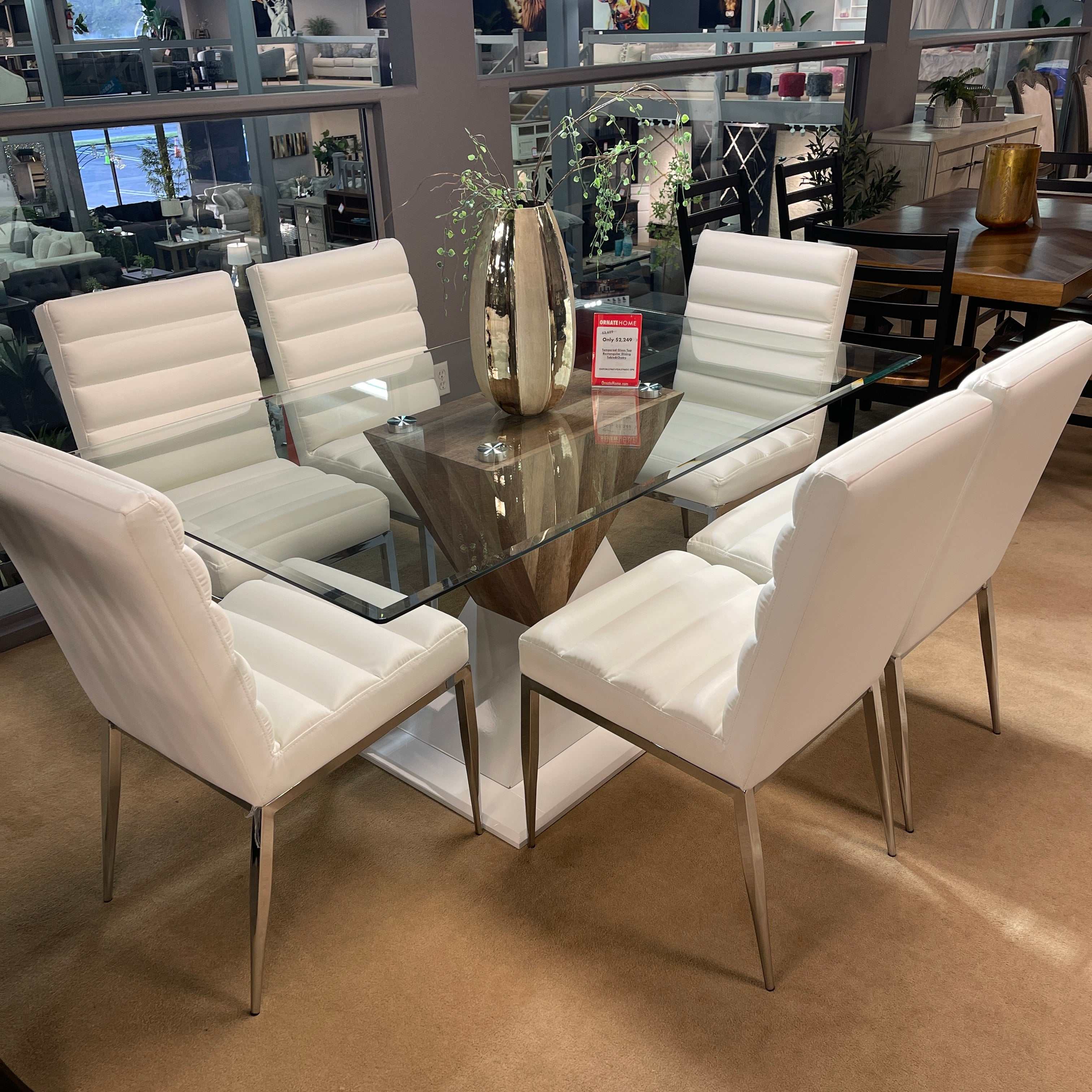 Bima Tempered Glass Top Rectangular Dining Table