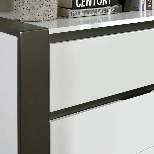 Birsfelden White/Metallic Gray California King Bed