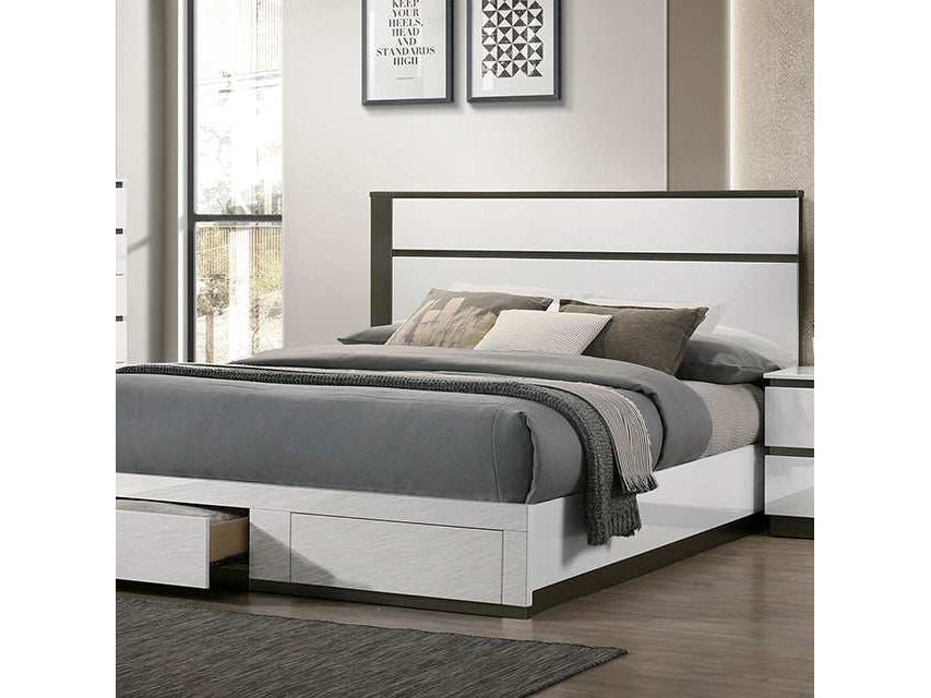Birsfelden White/Metallic Gray California King Bed w/ Drawers