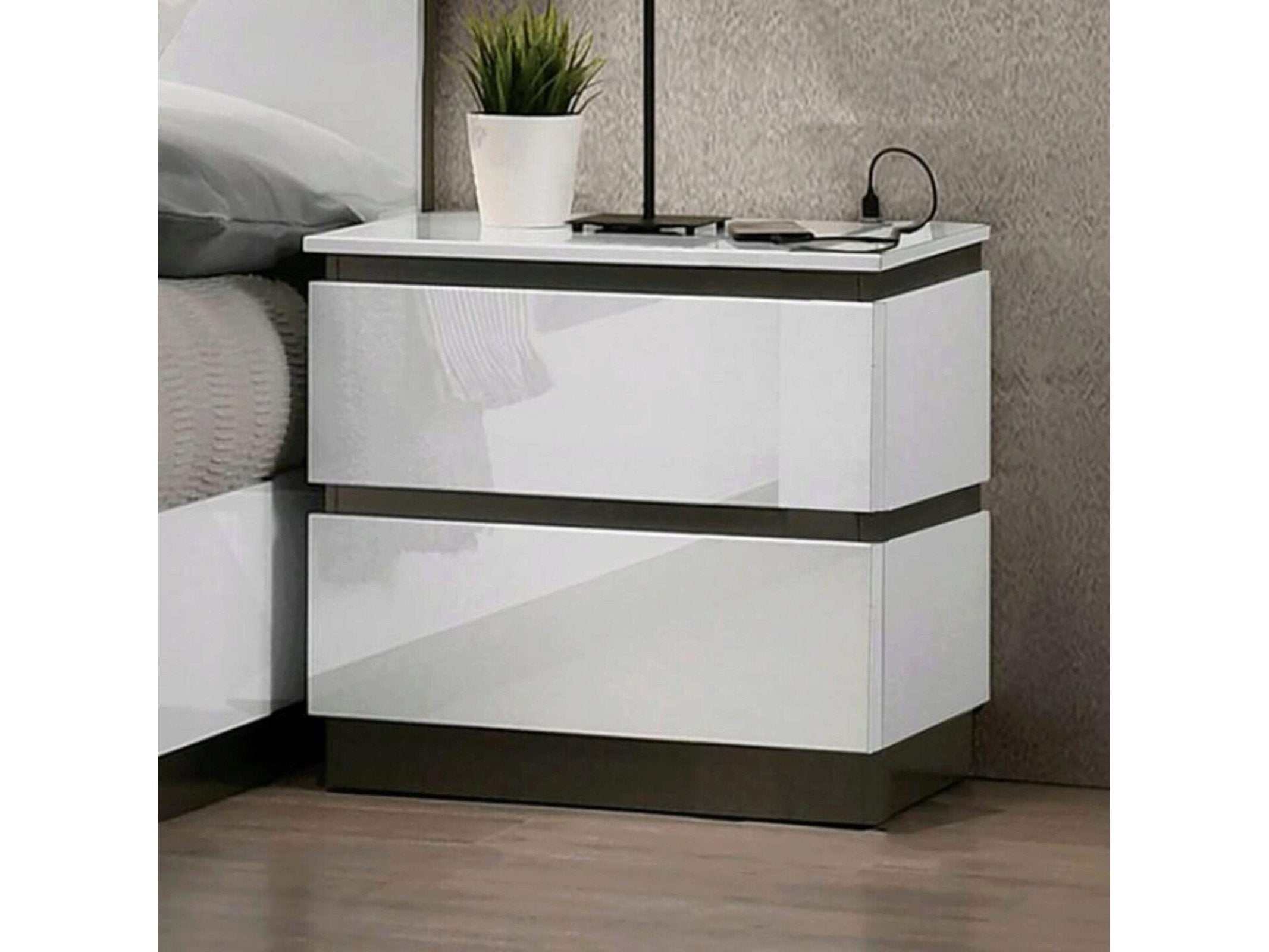 Birsfelden White & Metallic Gray Nightstand
