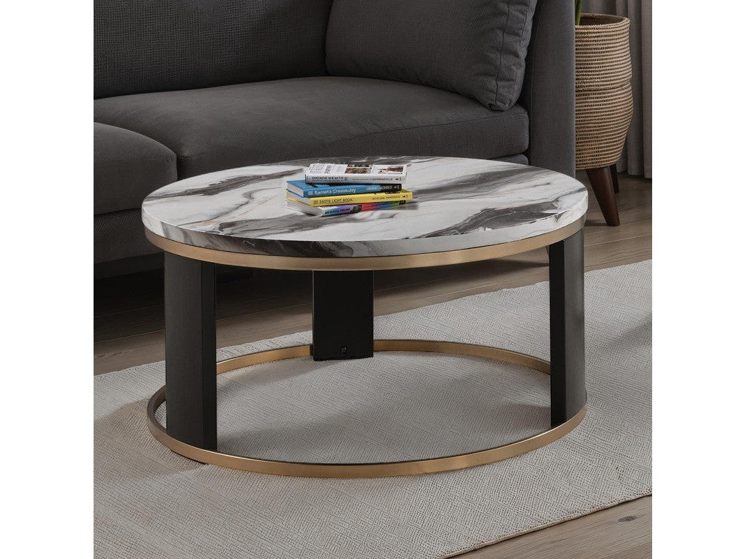 Bogor White/Gold/Black Round Cocktail Table