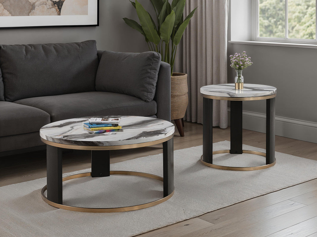 Bogor White/Gold/Black Round Cocktail Table