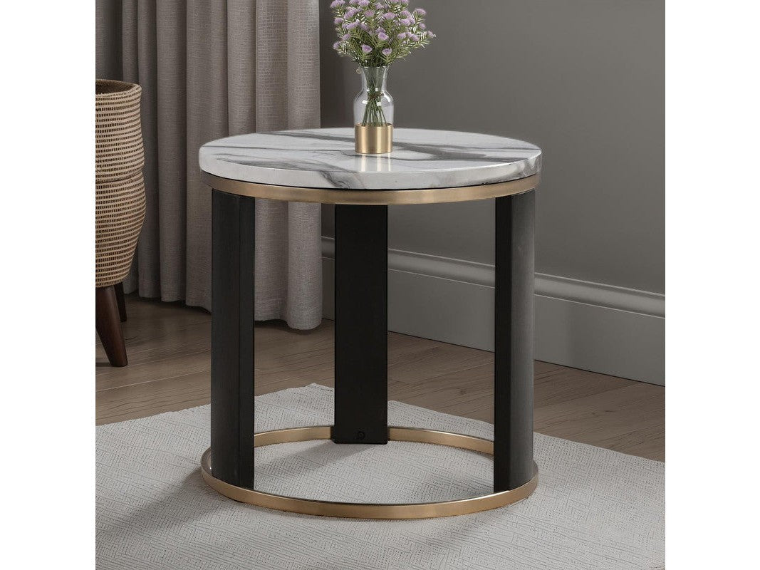 Bogor White/Gold/Black Round End Table