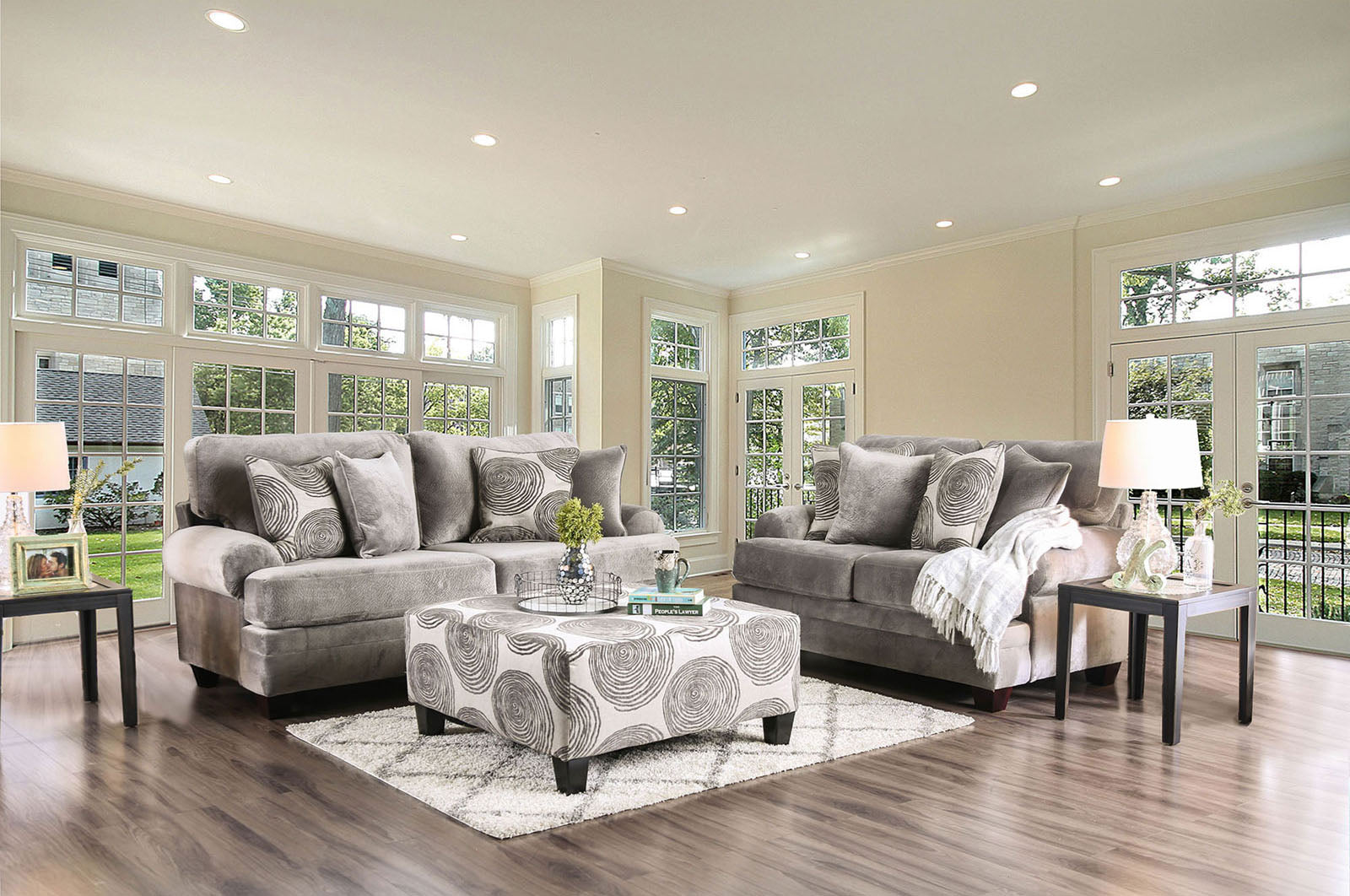 Bonaventura Gray/Pattern Ottoman