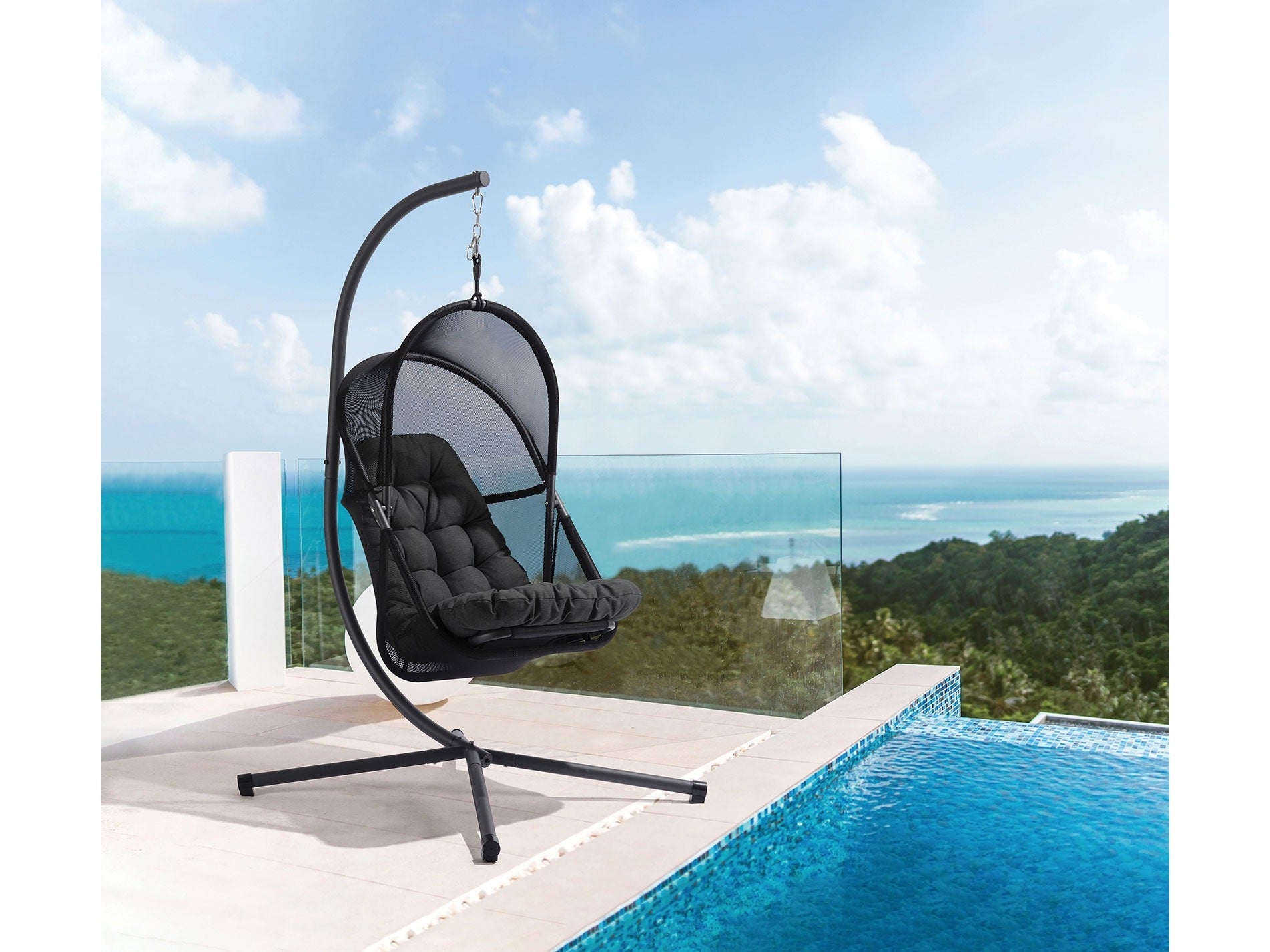 Breeze Black Outdoor Swing Chair w/Stand