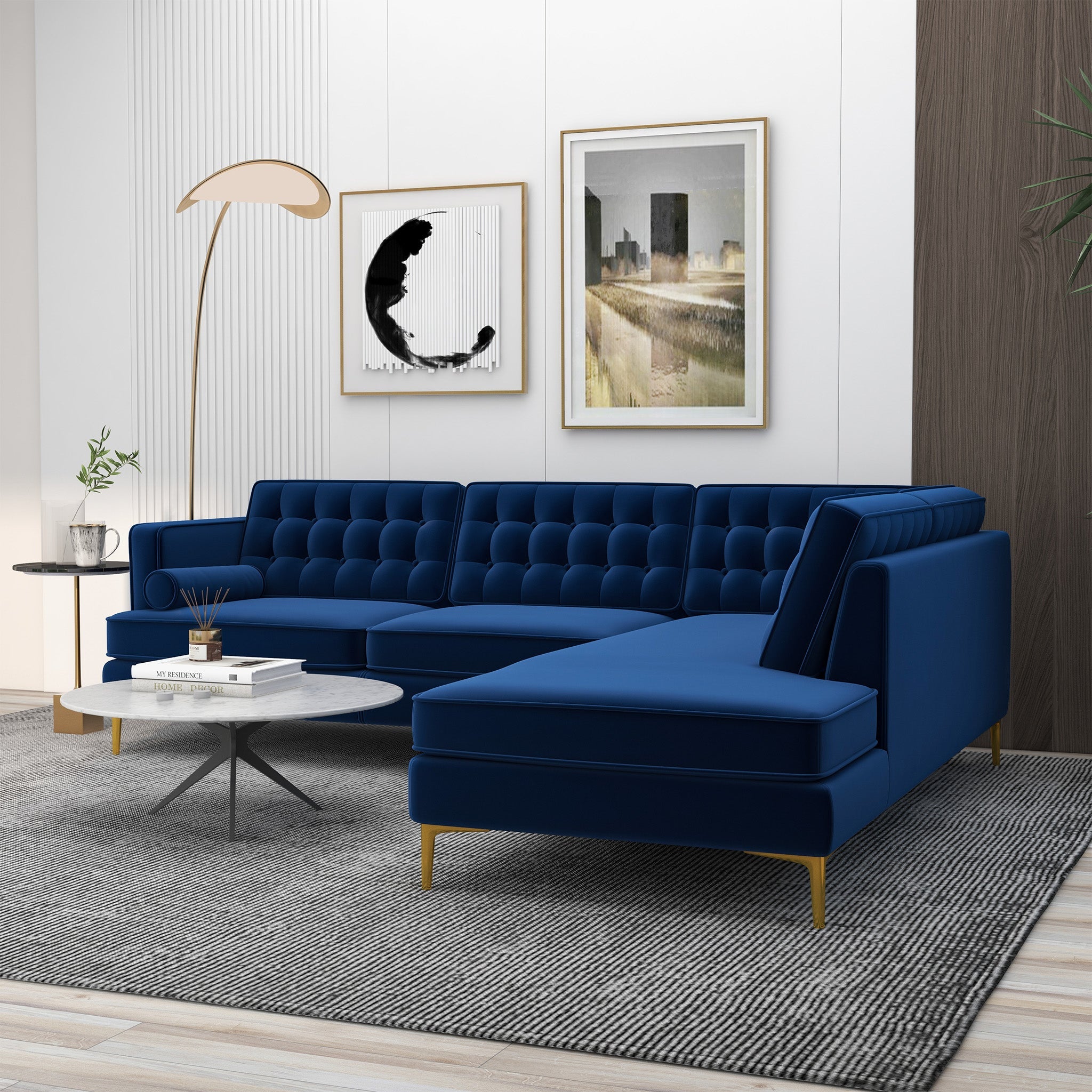 Brooke Dark Blue Sectional Sofa Right Facing